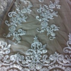 Ivory Corded Lace with Pearl Beads, Double Border